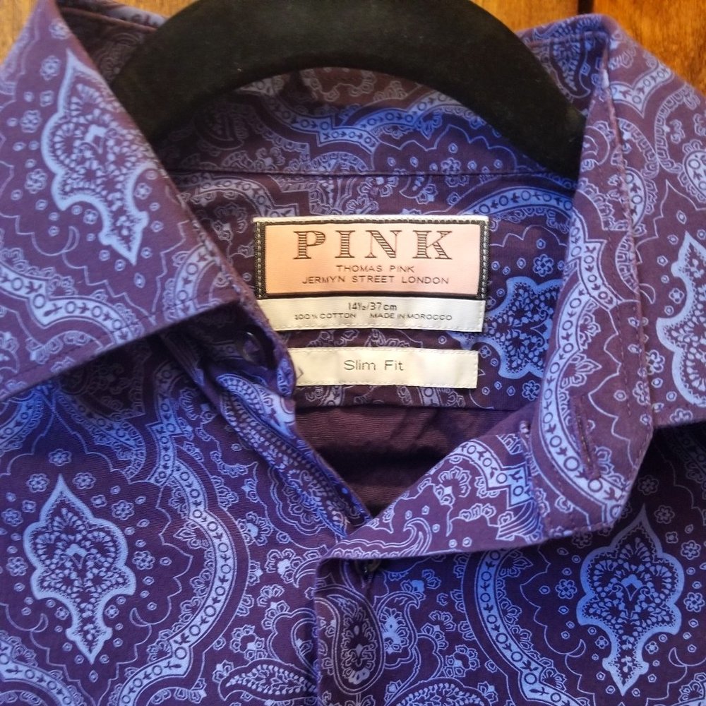 Thomas Pink Slim Fit Purple Paisley Button-Up